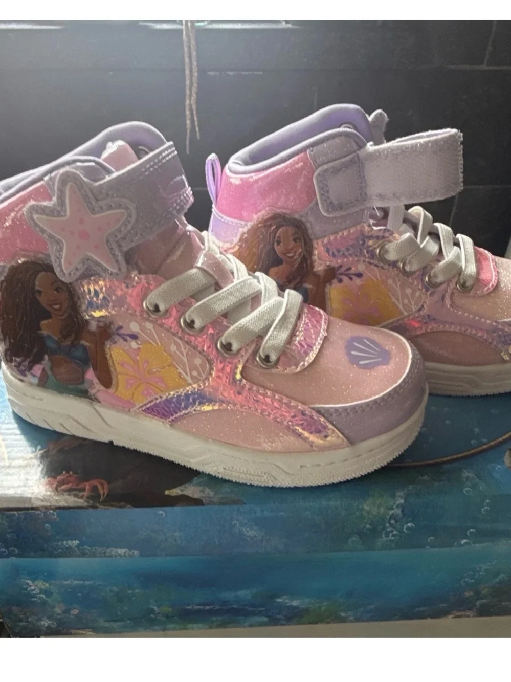 Disney Girls Pink Glitter High-Top Ariel Sneakers 11